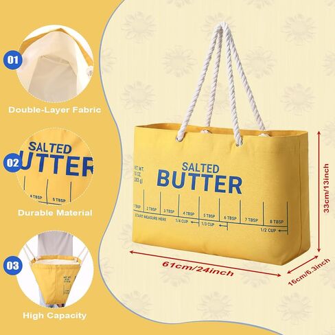 Hsei Funny Butter Weekender Bag, Cotton Double Layer Salted Butter Oversized Beach Tote, for Food Lovers, Travel Beach Vacation Gift in Kuwait