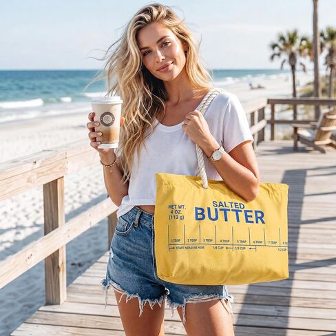 Hsei Funny Butter Weekender Bag, Cotton Double Layer Salted Butter Oversized Beach Tote, for Food Lovers, Travel Beach Vacation Gift in Kuwait