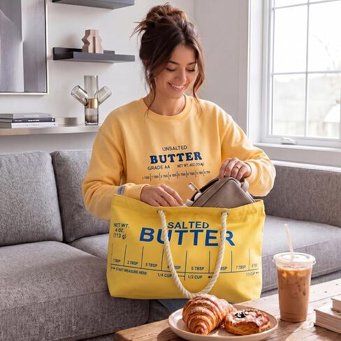 Hsei Funny Butter Weekender Bag, Cotton Double Layer Salted Butter Oversized Beach Tote, for Food Lovers, Travel Beach Vacation Gift in Kuwait