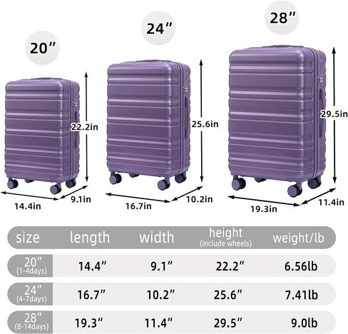 Hardshell Luggage Sets, Lightweight Stripes Suitcases with Spinner Wheels, Purple-181 in Saudi Arabia