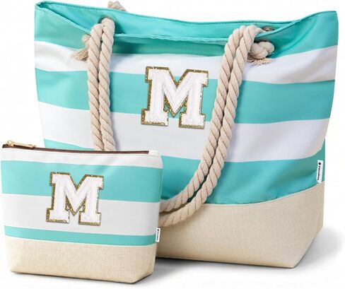 Vavabox Initial Beach Tote Bag for Women, Water-resistant Travel Beach Bag Pool Bag Set, Birthday Gifts for Women Mom in Kuwait