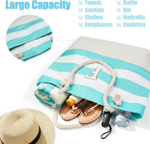 Vavabox Initial Beach Tote Bag for Women, Water-resistant Travel Beach Bag Pool Bag Set, Birthday Gifts for Women Mom in Kuwait