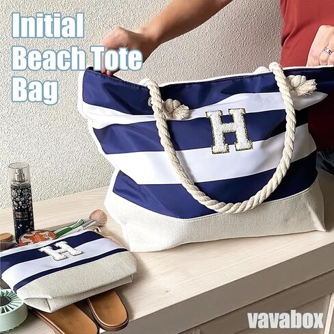Vavabox Initial Beach Tote Bag for Women, Water-resistant Travel Beach Bag Pool Bag Set, Birthday Gifts for Women Mom in Kuwait