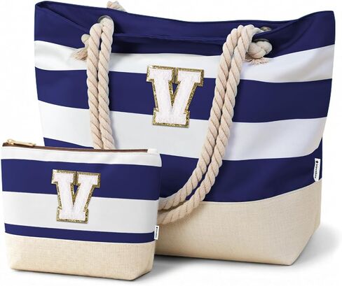 Vavabox Initial Beach Tote Bag for Women, Water-resistant Travel Beach Bag Pool Bag Set, Birthday Gifts for Women Mom in Kuwait