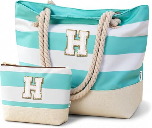 Vavabox Initial Beach Tote Bag for Women, Water-resistant Travel Beach Bag Pool Bag Set, Birthday Gifts for Women Mom in Kuwait