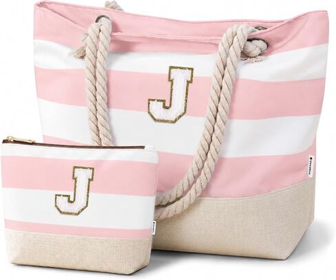 Vavabox Initial Beach Tote Bag for Women, Water-resistant Travel Beach Bag Pool Bag Set, Birthday Gifts for Women Mom in Kuwait