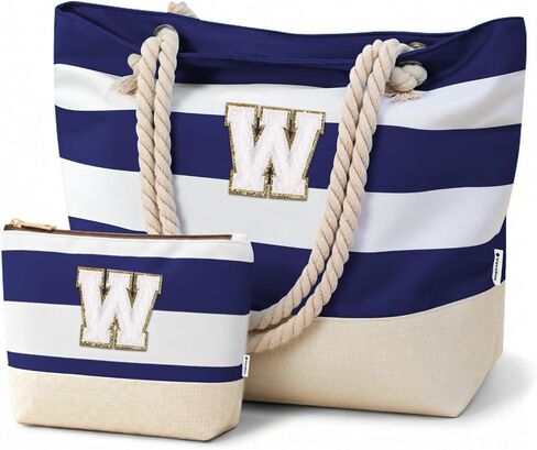 Vavabox Initial Beach Tote Bag for Women, Water-resistant Travel Beach Bag Pool Bag Set, Birthday Gifts for Women Mom in Kuwait