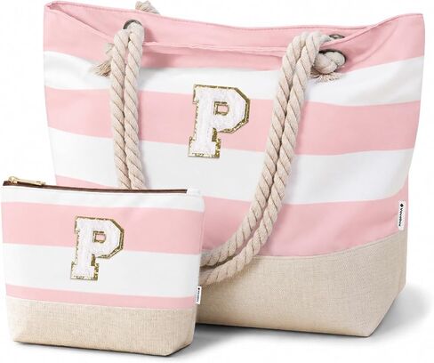 Vavabox Initial Beach Tote Bag for Women, Water-resistant Travel Beach Bag Pool Bag Set, Birthday Gifts for Women Mom in Kuwait