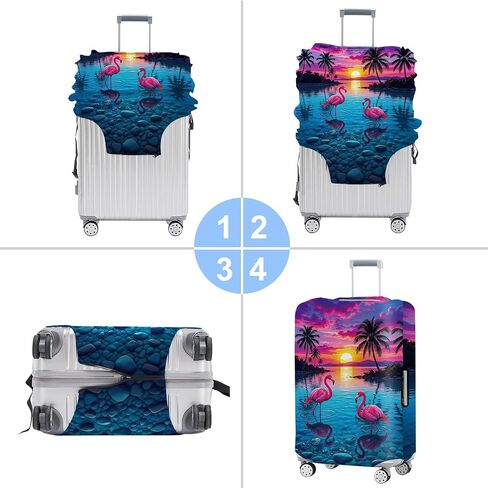 Tropical Sunset Flamingo Luggage Cover - Pink Flamingo & Palm Tree Beach Suitcase Protector - Vibrant Ocean Landscape Travel Baggage Sleeve Fits 24-26 Inch Luggage - Case Cover,M in Saudi Arabia