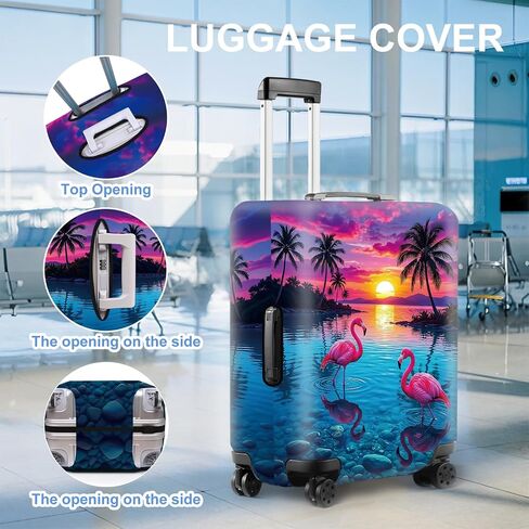 Tropical Sunset Flamingo Luggage Cover - Pink Flamingo & Palm Tree Beach Suitcase Protector - Vibrant Ocean Landscape Travel Baggage Sleeve Fits 24-26 Inch Luggage - Case Cover,M in Saudi Arabia