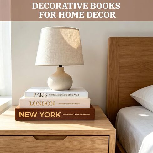 Decorative Books for Home Decor - Set of 3 Linen Faux Books with Hidden Storage, Magnetic Closure | Stackable Fake Books Box for Coffee Table, Bookshelf, Mantel & Library Decor | New York London Paris in Saudi Arabia