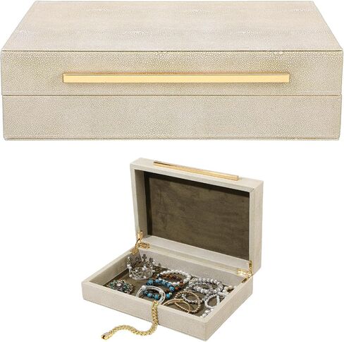 Decorative Boxes with Lids Ivory Shagreen Faux Leather Keepsake Box for Jewelry Organizer Modern Home Decor Decorative Storage Boxes Set of 1 Handcrafted Wood PU Leather and Velvet Lined in Kuwait