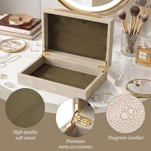 Decorative Boxes with Lids Ivory Shagreen Faux Leather Keepsake Box for Jewelry Organizer Modern Home Decor Decorative Storage Boxes Set of 1 Handcrafted Wood PU Leather and Velvet Lined in Kuwait