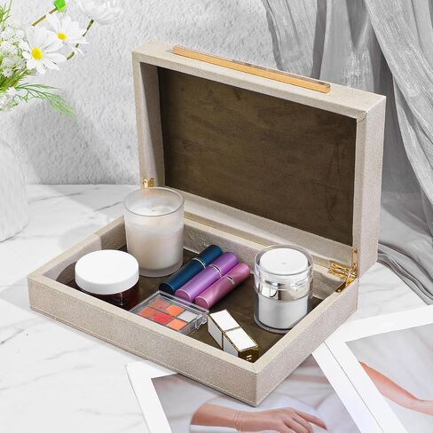 Decorative Boxes with Lids Ivory Shagreen Faux Leather Keepsake Box for Jewelry Organizer Modern Home Decor Decorative Storage Boxes Set of 1 Handcrafted Wood PU Leather and Velvet Lined in Kuwait