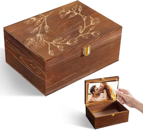 Large Keepsake Box Wooden Memory Box with Hinged Lid, Magnolia Flower Decorative Storage Box for Photos, Jewelry, Gifts and Home Decor in Saudi Arabia