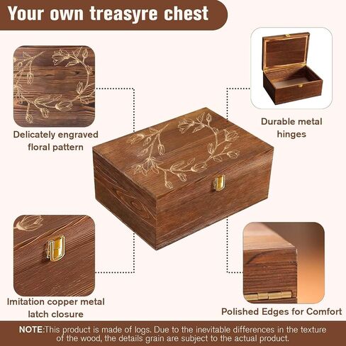 Large Keepsake Box Wooden Memory Box with Hinged Lid, Magnolia Flower Decorative Storage Box for Photos, Jewelry, Gifts and Home Decor in Saudi Arabia