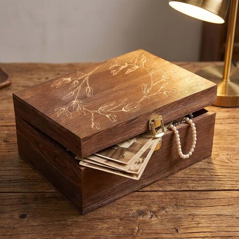 Large Keepsake Box Wooden Memory Box with Hinged Lid, Magnolia Flower Decorative Storage Box for Photos, Jewelry, Gifts and Home Decor in Saudi Arabia