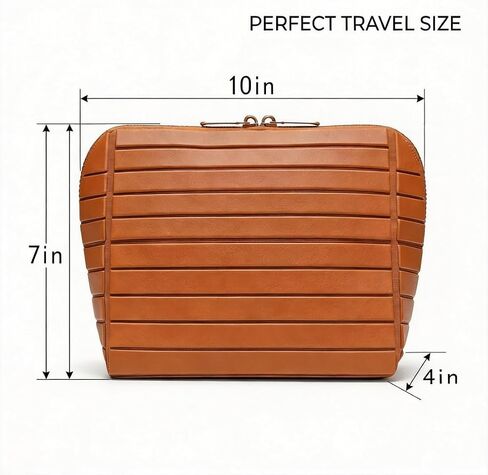 Travel Makeup Organizer Bag with Fold-Down Design, Adjustable Dividers, 27 Pockets & 3 Brush Holders, Large Capacity Cosmetic and Toiletry Organizer (Brown) in Kuwait