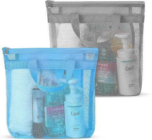 3 Pcs Portable Mesh Shower Caddy Tote, Quick Dry Tote Bag Mesh Beach Bags for Women, Hanging Toiletry and Bath Organizer for Travel Swimming Sports Gym Camp Shopping College Dorms (Blue Green Yellow) in Saudi Arabia