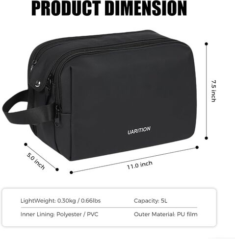 uarition Toiletry Bag for Men, Travel Toiletry Organizer Dopp Kit, Water-Resistant Mens Toiletry Travel Bag for Shaving & Accessories, Black in Saudi Arabia