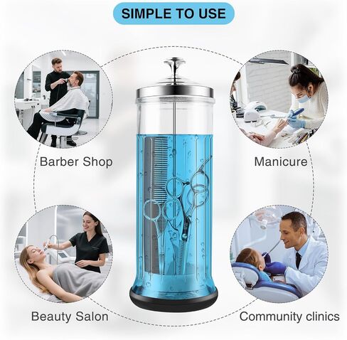 53 Oz Large Glass Disinfectant Jar with Removable Basket & Stainless Steel Lid Anti-Slip Base Durable Sanitizing Container for Barber Tools, Combs, Brushes Nail Tools & Implements in Kuwait