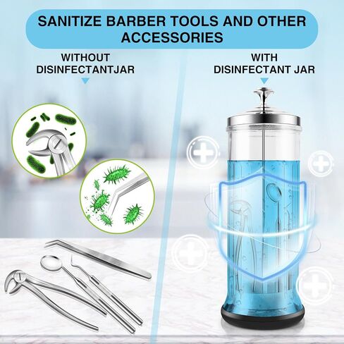 53 Oz Large Glass Disinfectant Jar with Removable Basket & Stainless Steel Lid Anti-Slip Base Durable Sanitizing Container for Barber Tools, Combs, Brushes Nail Tools & Implements in Kuwait