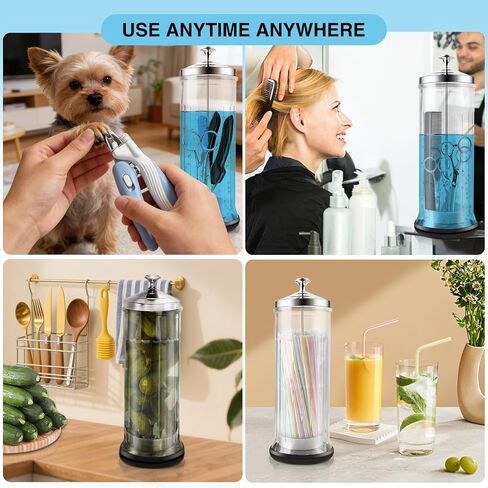 53 Oz Large Glass Disinfectant Jar with Removable Basket & Stainless Steel Lid Anti-Slip Base Durable Sanitizing Container for Barber Tools, Combs, Brushes Nail Tools & Implements in Kuwait