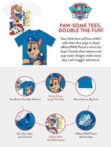 مجموعة من قطعتين من قميص Paw Patrol، تي شيرت للأولاد للصيف، مجموعة مكونة من قطعتين من تي شيرت للأولاد، تي شيرت قطني للأطفال in Kuwait
