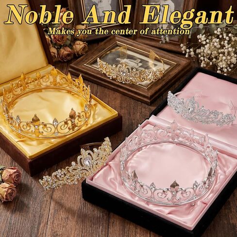 6 Pcs King and Queen Crown Set, Baroque Princess and Prince Crown Prom Crystal Tiara Crowns for Party, Birthday, Wedding, Prom, Hair Accessories (Gold, Silver) in Kuwait
