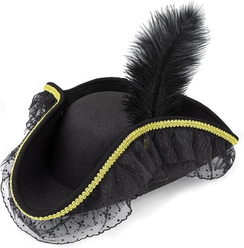 quescu Pirate Hat for Women,Tricorn Hat with Feather,Renaissance Pirate Costume Accessories for Adults Halloween Cosplay in Saudi Arabia