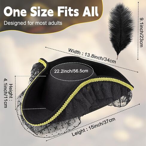 quescu Pirate Hat for Women,Tricorn Hat with Feather,Renaissance Pirate Costume Accessories for Adults Halloween Cosplay in Saudi Arabia