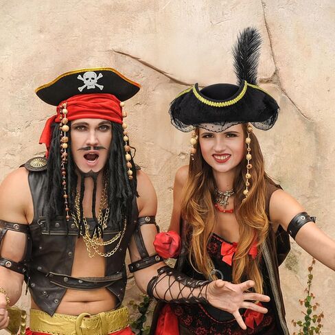 quescu Pirate Hat for Women,Tricorn Hat with Feather,Renaissance Pirate Costume Accessories for Adults Halloween Cosplay in Saudi Arabia
