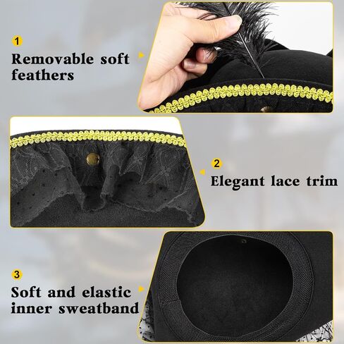 quescu Pirate Hat for Women,Tricorn Hat with Feather,Renaissance Pirate Costume Accessories for Adults Halloween Cosplay in Saudi Arabia