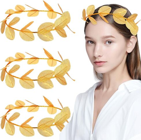 Bremorou 3 Pieces Laurel Crown, Gold Leaf Headband, Greek Roman Headpiece for Women Men Toga Costume Wedding Halloween Cosplay (Gold) in Kuwait