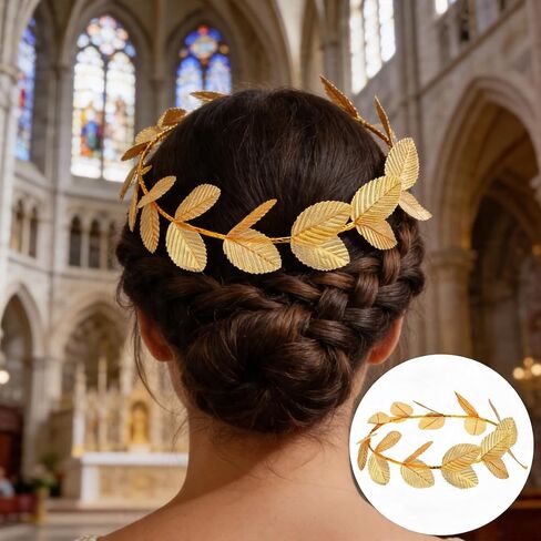 Bremorou 3 Pieces Laurel Crown, Gold Leaf Headband, Greek Roman Headpiece for Women Men Toga Costume Wedding Halloween Cosplay (Gold) in Kuwait