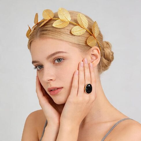 Bremorou 3 Pieces Laurel Crown, Gold Leaf Headband, Greek Roman Headpiece for Women Men Toga Costume Wedding Halloween Cosplay (Gold) in Kuwait
