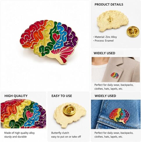4 Pcs Anatomical Structure of Brain Enamel Lapel Pin-Medical Student Gift-Neurology Lapel Pin for Nurses & Neuroscience Fans-Mental Health Pins in Saudi Arabia