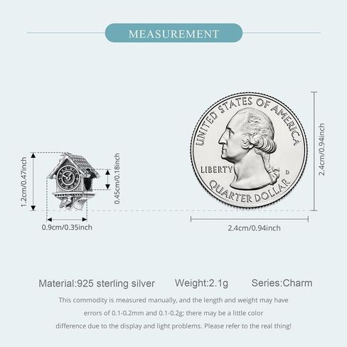 Cuckoo Clock Charm, 925 Sterling Silver Charm Bracelet Accessory, Compatible with 3mm-4.5mm Bracelet in Kuwait