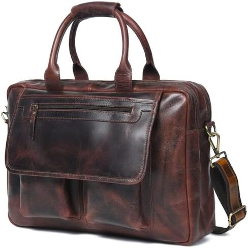 MaheTri Buffalo Leather Pilot Bag | Premium Leather Laptop Briefcase for Work & Travel | Trolley Strap, Padded Laptop Compartment, Front Pockets & Top Handle | Office & Cabin Carry-On Bag in Saudi Arabia