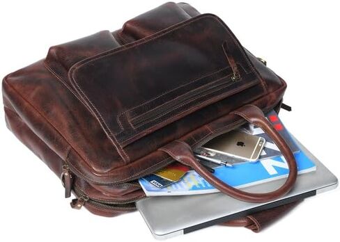MaheTri Buffalo Leather Pilot Bag | Premium Leather Laptop Briefcase for Work & Travel | Trolley Strap, Padded Laptop Compartment, Front Pockets & Top Handle | Office & Cabin Carry-On Bag in Saudi Arabia