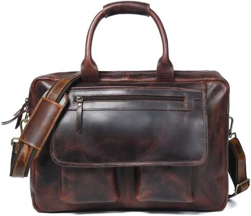 MaheTri Buffalo Leather Pilot Bag | Premium Leather Laptop Briefcase for Work & Travel | Trolley Strap, Padded Laptop Compartment, Front Pockets & Top Handle | Office & Cabin Carry-On Bag in Saudi Arabia