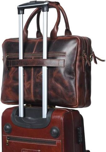 MaheTri Buffalo Leather Pilot Bag | Premium Leather Laptop Briefcase for Work & Travel | Trolley Strap, Padded Laptop Compartment, Front Pockets & Top Handle | Office & Cabin Carry-On Bag in Saudi Arabia