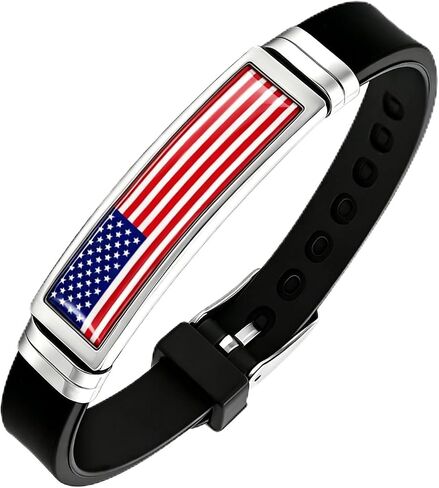 Nanafast American Flag Bracelet Patriotic Jewelry for Women & Men, Red White and Blue Accessories, 4th of July Bracelets & Gifts, Stainless Steel & Silicone, Flexible Size in Saudi Arabia