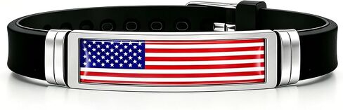Nanafast American Flag Bracelet Patriotic Jewelry for Women & Men, Red White and Blue Accessories, 4th of July Bracelets & Gifts, Stainless Steel & Silicone, Flexible Size in Saudi Arabia