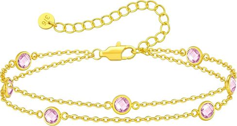LOUISA SECRET Double Layer Birthstone Bracelet for Women, Adjustable Two-Layer Dainty Bracelet, Hypoallergenic Jewelry Personalized Gifts for Birthday Grads in Saudi Arabia