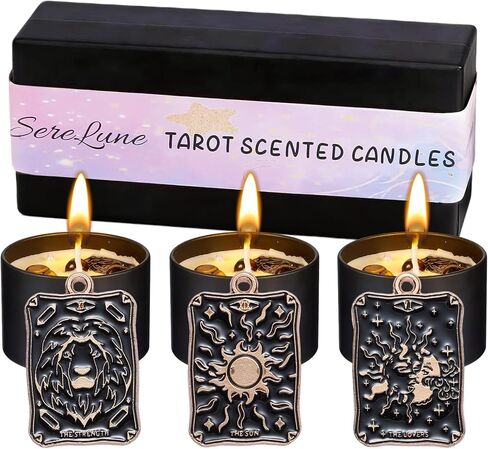 3 Tarot Card Candles with Healing Stones - Scented Meditation Candles for Stress Relief, Spiritual Decor, Yoga & Cleansing, Fortune Teller in Saudi Arabia
