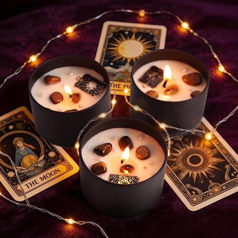 3 Tarot Card Candles with Healing Stones - Scented Meditation Candles for Stress Relief, Spiritual Decor, Yoga & Cleansing, Fortune Teller in Saudi Arabia