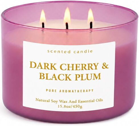 Dark Cherry Black Plum 3-Wick Soy Candle, 15.8 oz Scented Candle for Home | Black Cherry, Plum & Vanilla Notes, Aromatherapy, Highly Scented, Clean Burn, Summer & Fall candle, Gift for Women & Men in Saudi Arabia