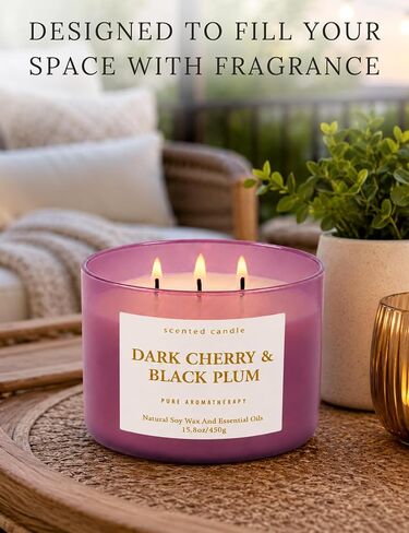 Dark Cherry Black Plum 3-Wick Soy Candle, 15.8 oz Scented Candle for Home | Black Cherry, Plum & Vanilla Notes, Aromatherapy, Highly Scented, Clean Burn, Summer & Fall candle, Gift for Women & Men in Saudi Arabia