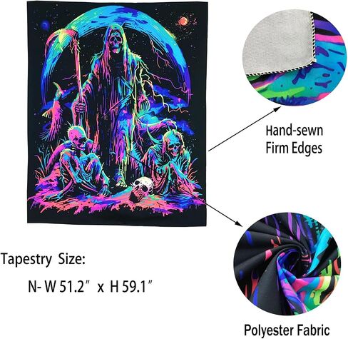 TUGCAY Blacklight Skull Tapestry, UV Reactive Gothic Sun Moon Tapestry Starry Night Tapestries Wall Hanging for Bedroom Dorm Decor(51.2 x 59.1 inches) in Saudi Arabia
